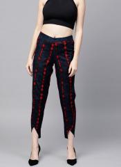 Sassafras Navy Blue Printed Tapered Fit Coloured Pants women