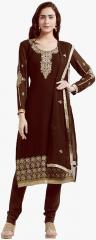 Satrani Brown Embroidered Dress Material women