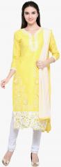 Satrani Yellow Embroidered Dress Material women