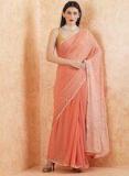Satya Paul Coral & Pink Pure Georgette Embellished Saree women