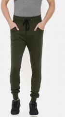 SKULT by Shahid Kapoor Olive Green Solid Slim Fit Joggers