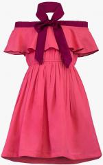 Stylo Bug Pink Solid A Line Dress girls