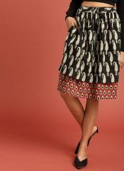 Taavi Black Printed A Line Knee Length Skirt women