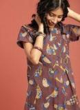 Taavi Brown & Blue Kalamkari Hand Block Print Tunic women