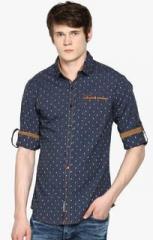 The Indian Garage Co Navy Blue Printed Slim Fit Casual Shirt men