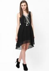 The Vanca Black Solid Asymmetric Dress women