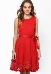 The Vanca Red Embroidered Skater Dress women