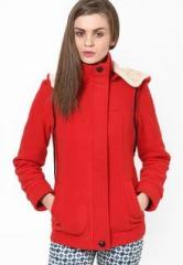 The Vanca Red Solid Jacket women