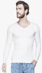 Tinted White Solid V Neck T Shirt men