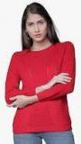 Tokyo Talkies Red Self Design Pullover Sweater women
