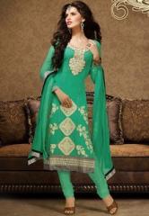 Touch Trends Green Embroidered Dress Materials women
