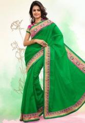 Touch Trends Green Embroidered Saree women