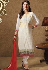 Touch Trends Off White Embroidered Dress Materials women
