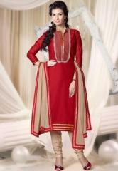 Touch Trends Red Embroidered Dress Material women