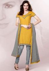 Touch Trends Yellow Embroidered Dress Material women