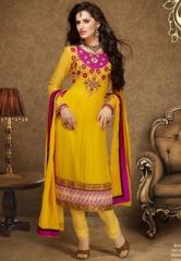 Touch Trends Yellow Embroidered Dress Materials women