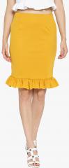 Trend Arrest Mustard Solid Peplum Knee Length Skirt women