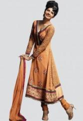Triveni Sarees Embroidered Orange Dress Material women