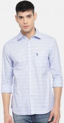 U S Polo Assn Blue & White Tailored Fit Striped Casual Shirt men