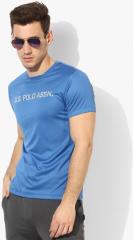 U S Polo Assn Blue Printed Regular Fit Mandarin T Shirt men