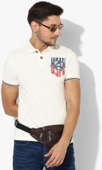 U S Polo Assn Denim Co Cream Printed Polo Collar T Shirt men