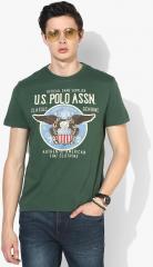 U S Polo Assn Denim Co Green Printed Round Neck Tshirt men