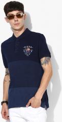 U S Polo Assn Denim Co Navy Blue Colourblocked Regular Fit Polo T Shirt men