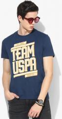 U S Polo Assn Denim Co Navy Blue Printed Round Neck T Shirt men