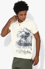 U S Polo Assn Denim Co Off White Printed Regular Fit Polo T Shirt men
