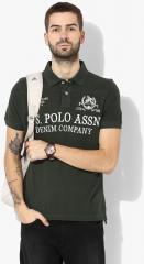 U S Polo Assn Denim Co Olive Printed Regular Fit Polo T Shirt men
