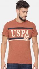 U S Polo Assn Denim Co Rust Orange Printed Round Neck T Shirt men