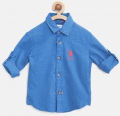 U S Polo Assn Kids Blue Regular Fit Solid Casual Shirt boys