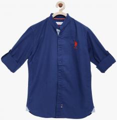 U S Polo Assn Kids Blue Solid Regular Fit Casual Shirt boys