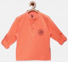 U S Polo Assn Kids Orange Solid Henley Neck T Shirt boys