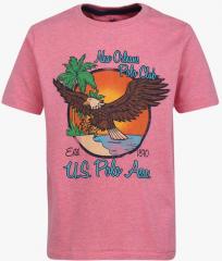 U S Polo Assn Kids Pink Printed Regular Fit T shirt boys