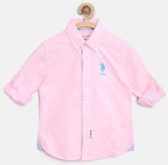 U S Polo Assn Kids Pink Regular Fit Solid Casual Shirt boys