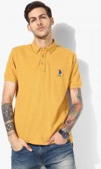 U S Polo Assn Mustard Self Design Regular Fit Polo T Shirt men