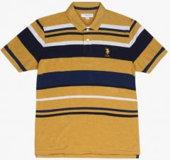 U S Polo Assn Mustard Striped Regular Fit Polo T shirt men