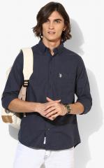 U S Polo Assn Navy Blue Self Design Regular Fit Casual Shirt men