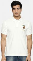 U S Polo Assn Off White Solid Slim Fit Polo T shirt men