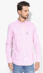 U S Polo Assn Pink Checked Regular Fit Casual Shirt men