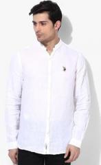 U S Polo Assn White Solid Regular Fit Casual Shirt men