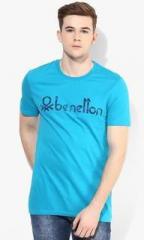 United Colors Of Benetton Aqua Blue Solid Round Neck T Shirt men