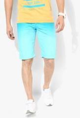 United Colors Of Benetton Aqua Blue Solid Slim Fit Shorts men