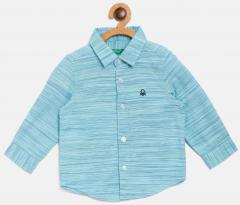 United Colors Of Benetton Blue & Sea Green Self Design Casual Shirt boys