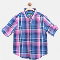 United Colors Of Benetton Blue Regular Fit Checked Casual Shirt boys
