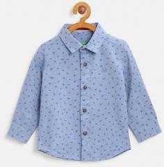 United Colors Of Benetton Blue Regular Fit Printed Casual Shirt boys