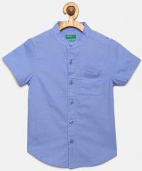 United Colors Of Benetton Blue Regular Fit Solid Casual Shirt boys