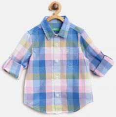 United Colors of Benetton Boys Blue & Pink Checked Casual Shirt