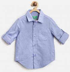 United Colors of Benetton Boys Blue Regular Fit Solid Casual Shirt